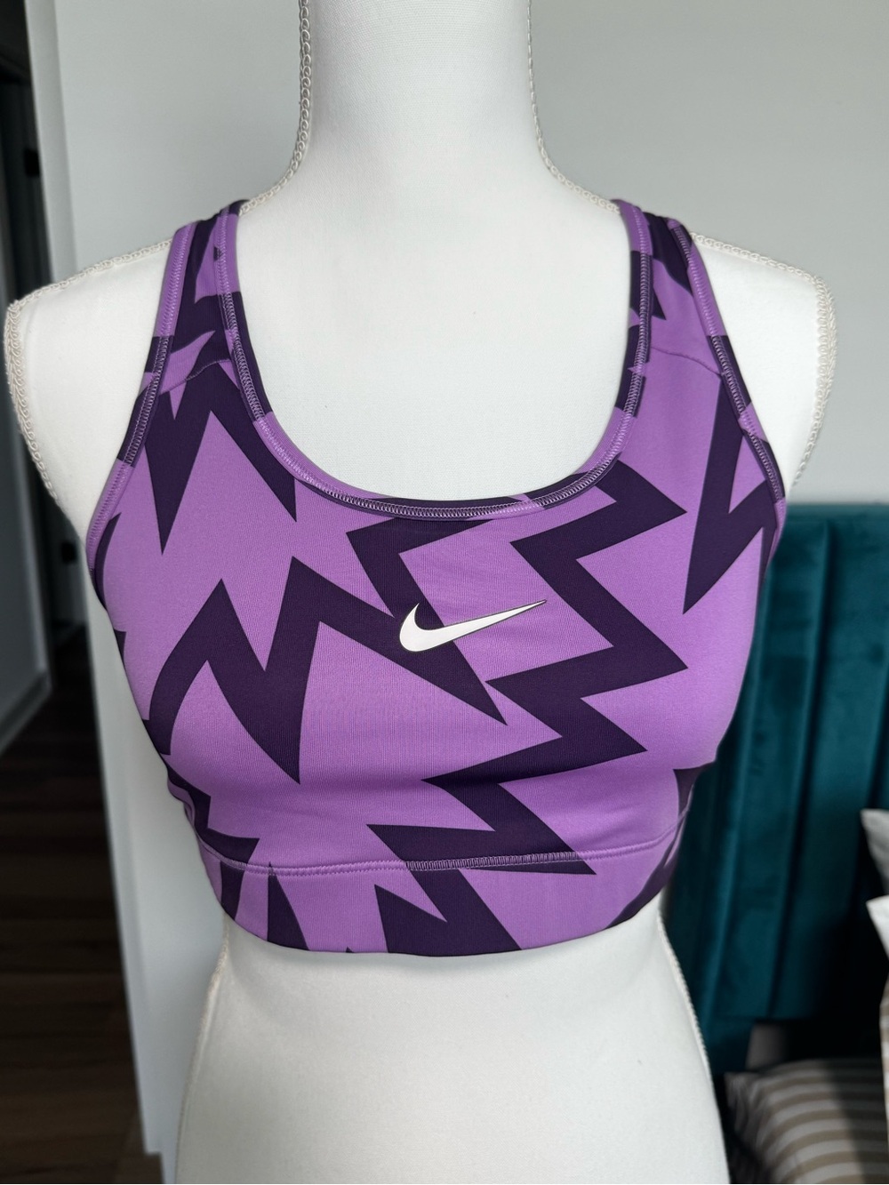 Nike Purple Graphic Racerback Sports Bra with White Swoosh